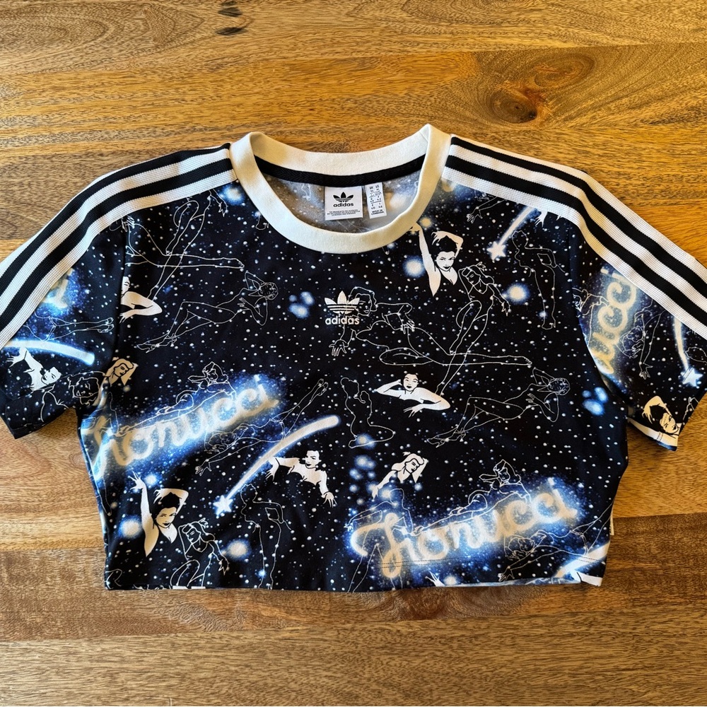 Adidas Black Crop Top with Cosmic Design